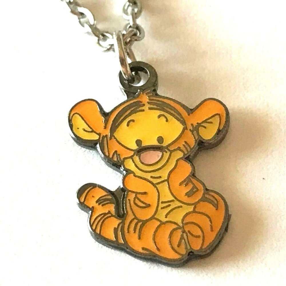 Vintage Disney Tigger Winnie The Pooh Necklace Charm 18" Disneyana Baby Signed